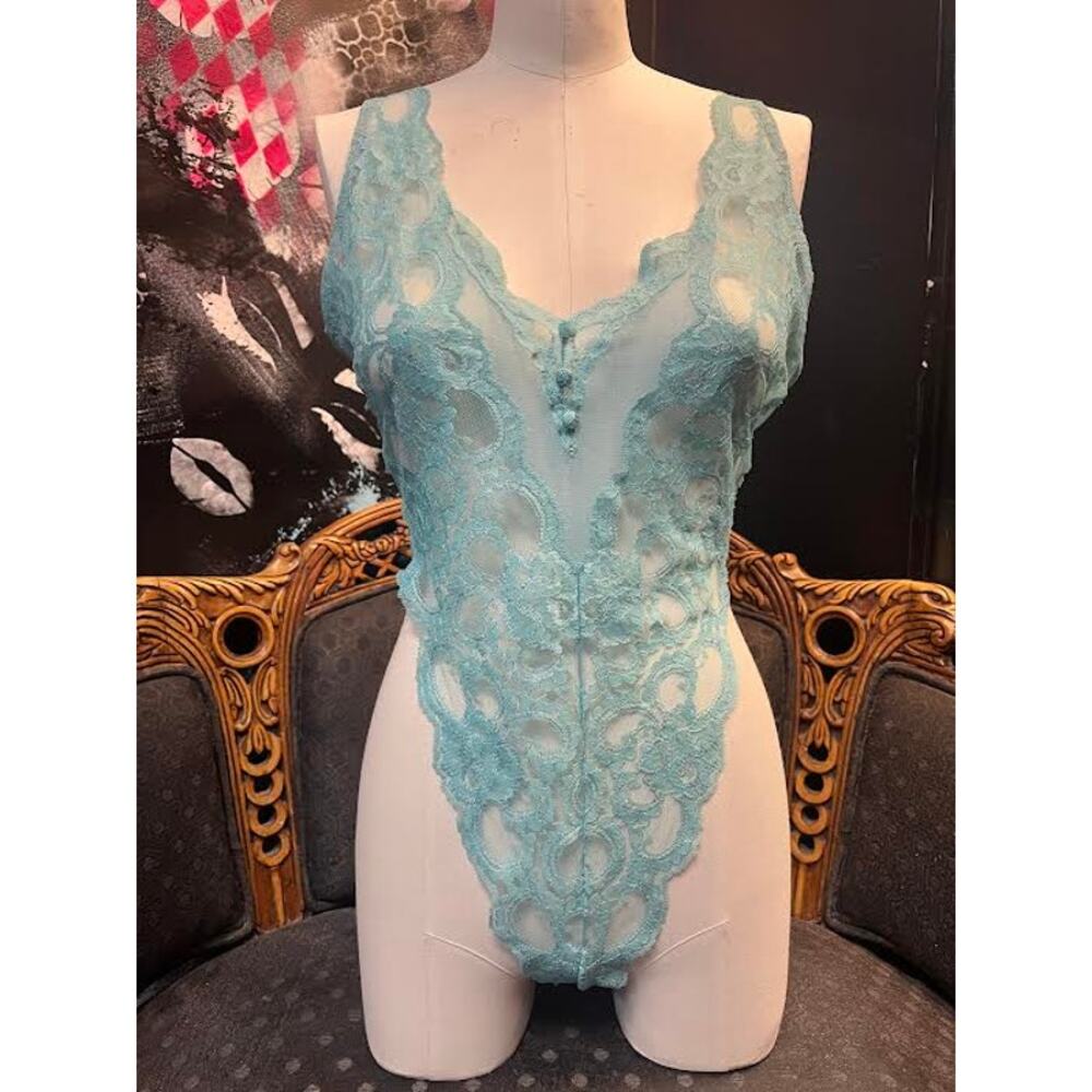 VICTORIA'S SECRET GOLD LABEL BLUE LACE THONG TEDDY (MEDIUM)